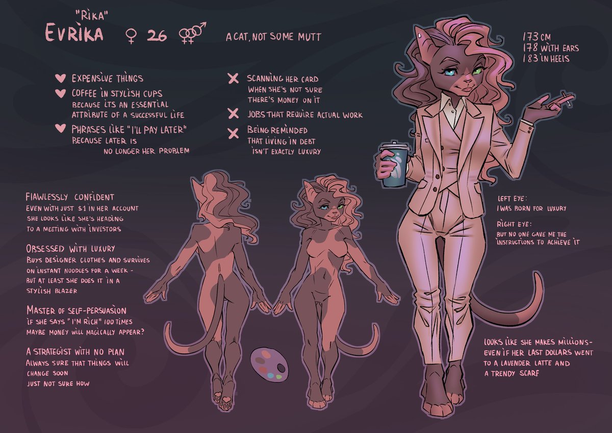 karidisz's tweet photo. Meet Evrika! She lives by the principle: "If you look rich, sooner or later, someone will believe it—maybe even the bank." 

What do you think about her? 

#digitalart #furry #oc #reference https://t.co/wDRFC6YRqf