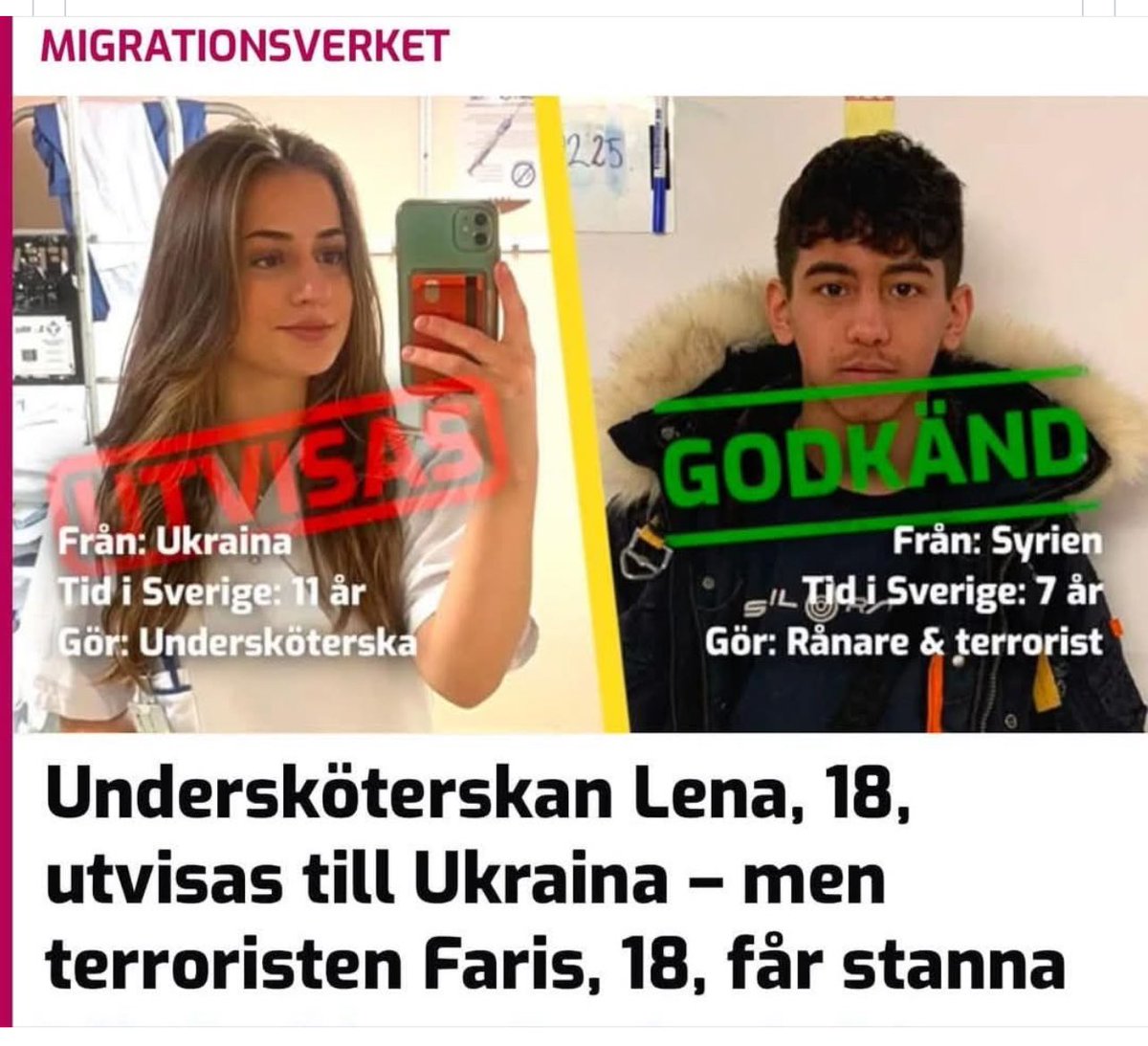 EkbergMats's tweet photo. Något är fel, när inte kriminella utvisas samtidigt som de som gör rätt för sig utvisas. @Migrationsverk borde med automatik dra in PUT när en kriminell invandrare döms för ett grovt brott som ger fängelse oavsett vad domstolen dömer. https://t.co/ozjB3SEler