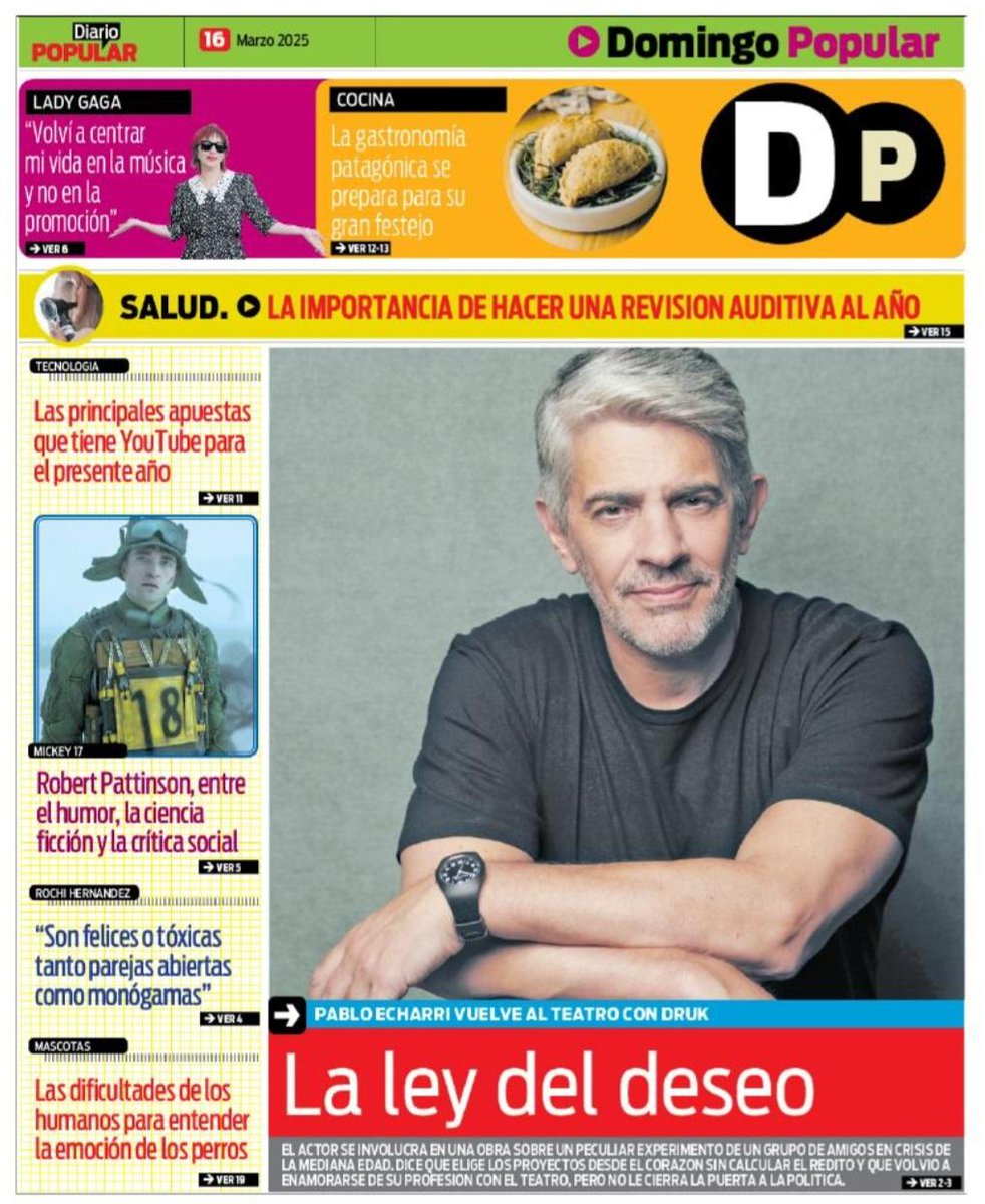 HOY- Mi Nota de Tapa #SupleDominical
<a href="/DiarioPopular_/">Diario Popular</a>
#PABLOECHARRI <a href="/PabloEcharri/">Pablo Echarri</a> 
#LALEYDELDESEO
*"Con el teatro volví a enamorarme del oficio"