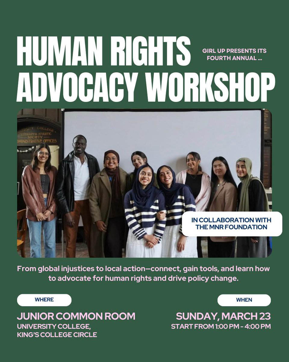 PTIOfficialCA's tweet photo. Girl Up UofT IG: @uoftgirlup in collaboration with The MNR Foundation IG: @mnrfoundation are hosting the 4th Annual Human Rights in Focus Convening in Toronto, Canada. From Pakistan to Palestine to Indigenous communities worldwide, they will explore the interconnected nature of human rights struggles and the urgent need for global solidarity. You can be part of it; 

📅 Sunday, March 23rd
⏰ 1PM - 4PM
📍 Junior Common Room, University College

✅ If you are a student at University of Toronto, click on the link below: 
https://t.co/c8LveNS1of

✅ If you’re NOT a UofT student, email at theworldwithmnr@gmail.com to register for this global call to action. 

Don’t miss this opportunity to empower yourself, connect with changemakers, and drive meaningful impact. 
@theworldwithmnr