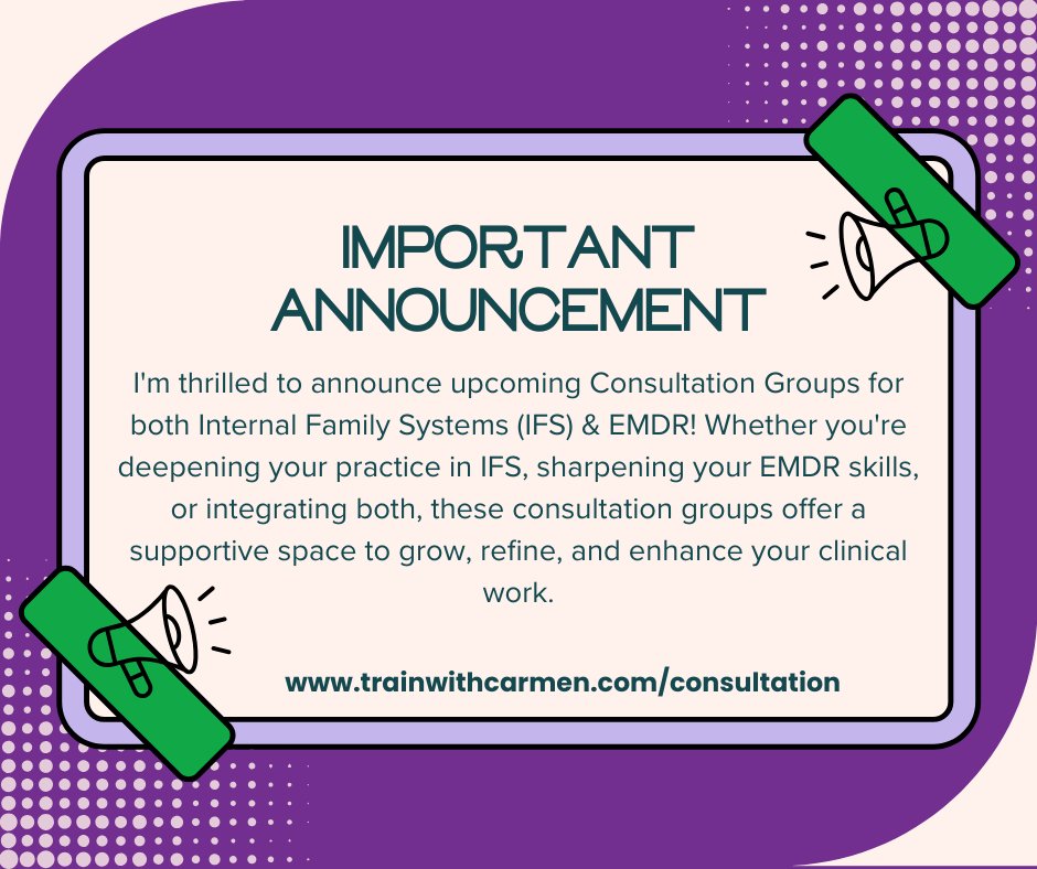 PrideLCSW's tweet photo. 🌟 Exciting News! 🌟

I'm thrilled to announce upcoming Consultation Groups for both Internal Family Systems (IFS) &amp; EMDR! 

✨ Sign up today: https://t.co/hpiX4gwhGp

#Pridelcsw #InternalFamilySystems #EMDR #Consultation https://t.co/UGLLJkTC60