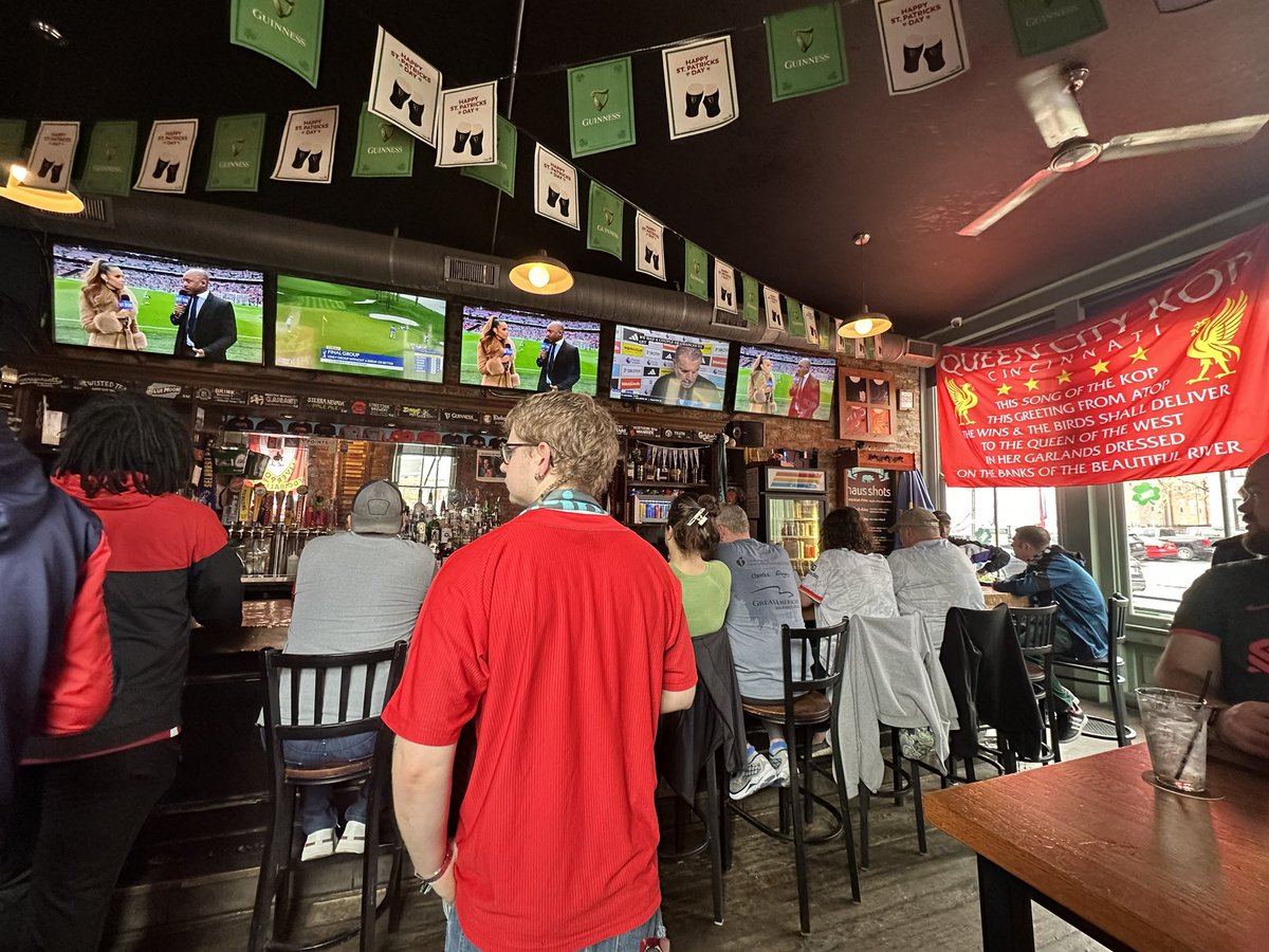 olsc_cincinnati's tweet photo. Over an hour before kickoff, the bar was already starting to pack in with Liverpool fans ready for the Cup Final at Rhinehaus!

It’s almost time. Up The Reds! 🔴
#CarabaoCup #Liverpool #CupFinal https://t.co/EoqmxpZteR