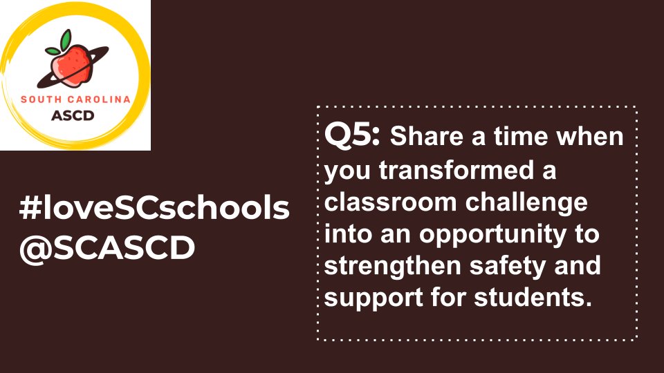 Shaunita Grase, NASM-CNC, NASM-CPT (@coachgrase) on Twitter photo 🌟For our final question, let’s hear your thoughts! Please start your response with A5, and don’t forget to use the hashtag #loveSCschools and tag @SCASCD
Here’s our last question: <a href="/Mr_DSingleton/">Mr. D. Singleton</a> 🌟For our final question, let’s hear your thoughts! Please start your response with A5, and don’t forget to use the hashtag #loveSCschools and tag @SCASCD
Here’s our last question: <a href="/Mr_DSingleton/">Mr. D. Singleton</a>