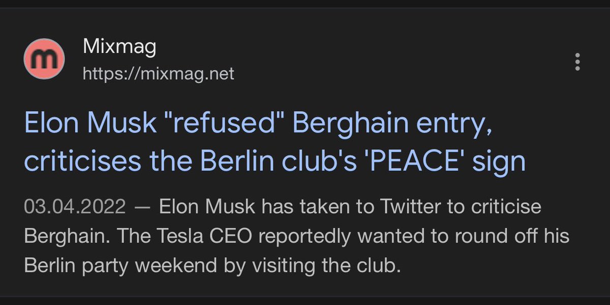 Berghain had more sense then the US an didn’t even let that loser musk in. #fcktesla