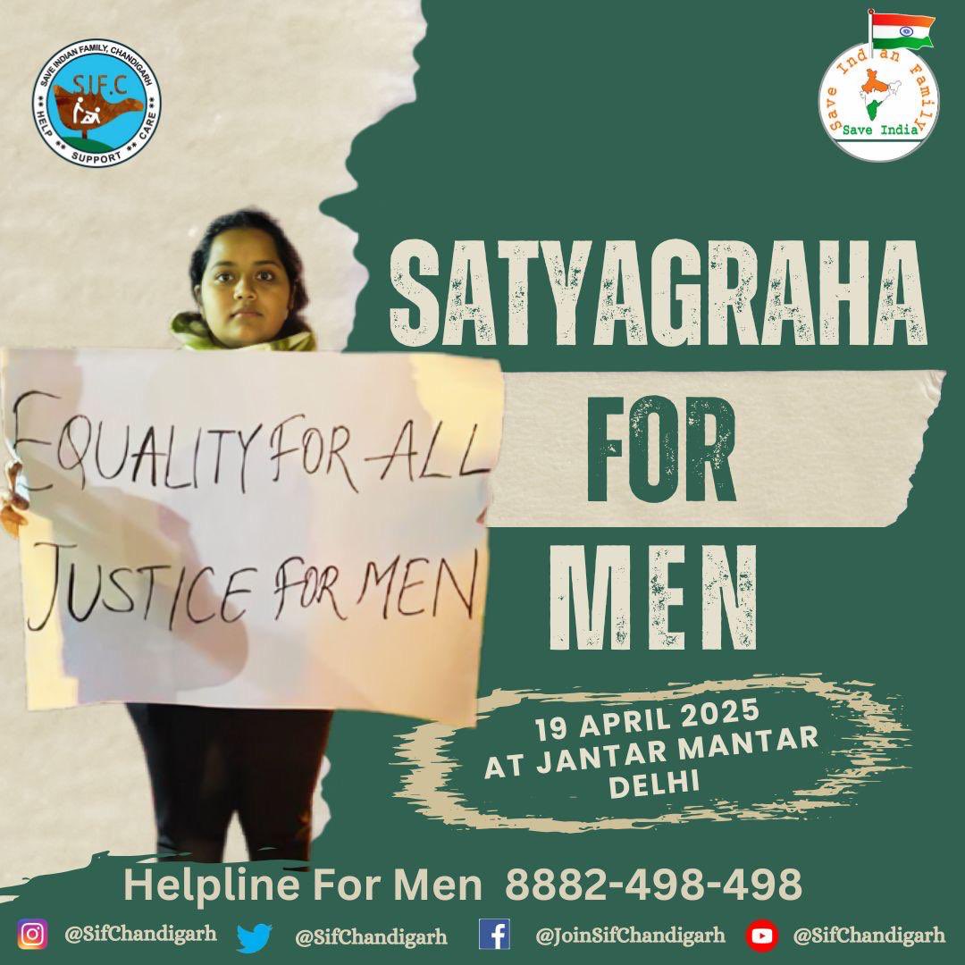 sifchandigarh's tweet photo. Enough is enough !!
Men are tired of being silenced, marginalized, and oppressed. 
Join our silent protest #SatyagrahaForMen for Men movement as we demand justice, equality, and an end to gender-based laws. 
19th April, 25 Jantar Mantar, Delhi.
The time for change is now !! https://t.co/6xMcGWkESs