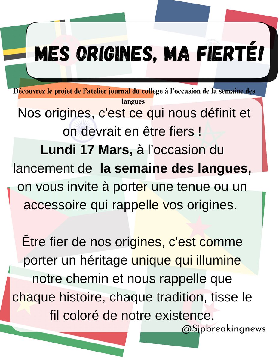 Les élèves de l’atelier journal organisent ce projet  pour lancer la semaine des langues. Au programme : des ateliers pour valoriser les différentes origines représentées au collège. Ils espèrent que toute la
On sait que certains apprécieront de mettre l’uniforme de cote 😅