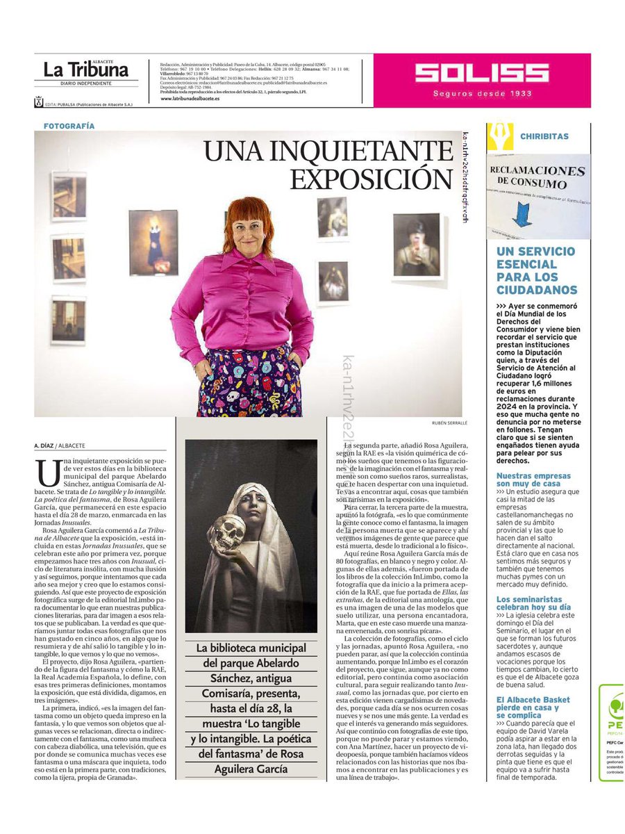 La Tribuna de Albacete se hace eco de la exposición “Lo tangible y lo intangible: poéticas del fantasma” con una entrevista a la fotógrafa Rosa Aguilera García. Visítala hasta el 28 de marzo en la sala de exposiciones de la Biblioteca Municipal Abelardo Sánchez.