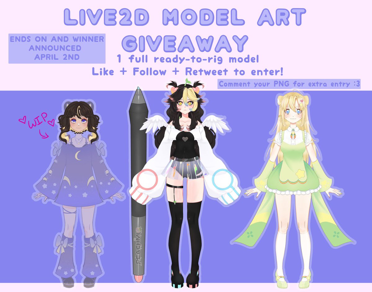 Cozykeet's tweet photo. Always wanted a Live2D Model but could never afford it? Here's your chance to get one completely free! 

You get: 1 full ready-to-rig model
All you have to do: LIKE+FOLLOW+RT 

Have a design already? Show me in the comments for an extra entry!

ENDS ON APRIL 2nd

#live2dgiveaway https://t.co/zSHrw5TWAU