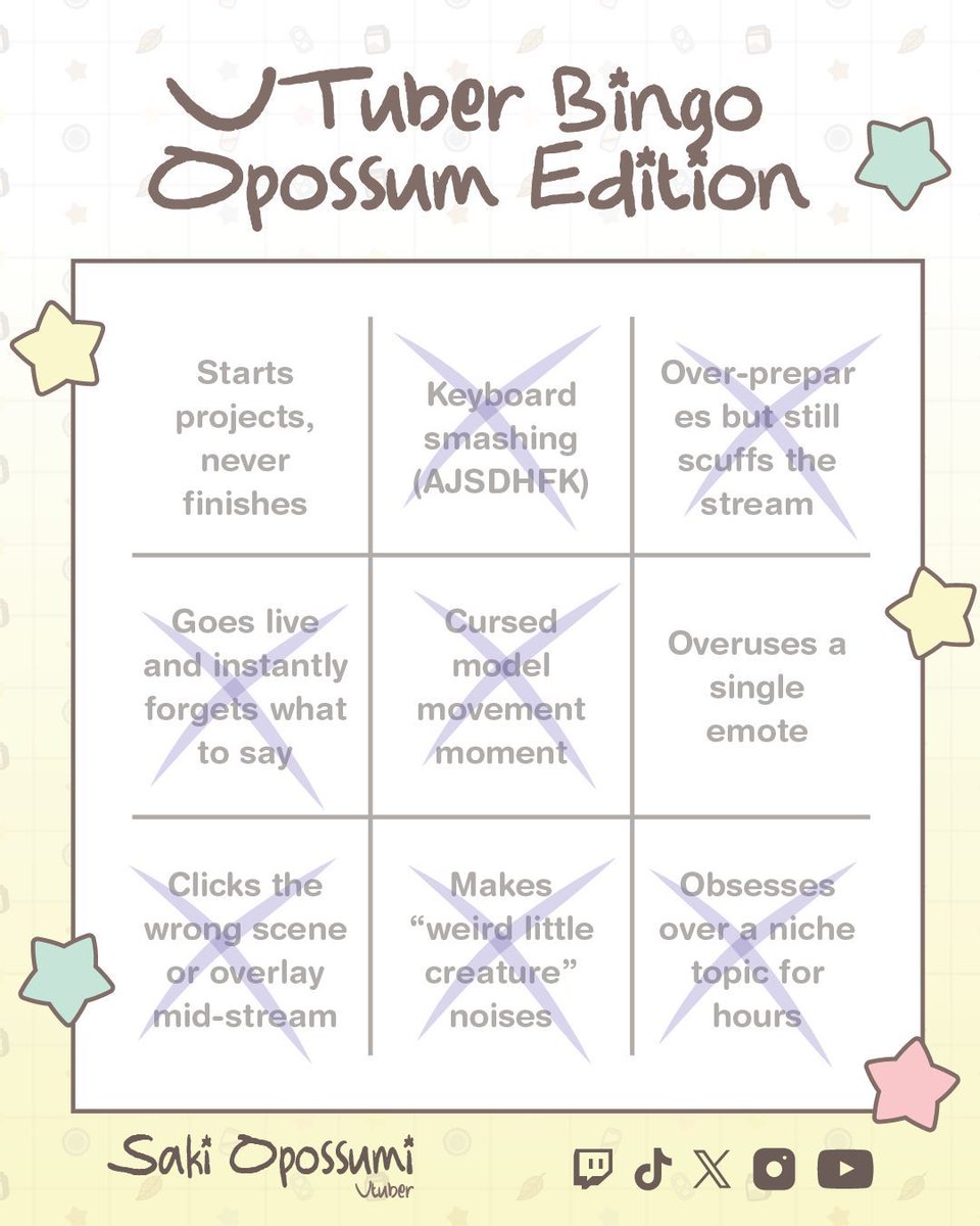 SakiOpossumi's tweet photo. I love making these templates β¨ π
What would you put on a Vtuber Bingo Card?π
#VTuber #GamingCommunity #Vtubertemplate https://t.co/cvRfUmFr97