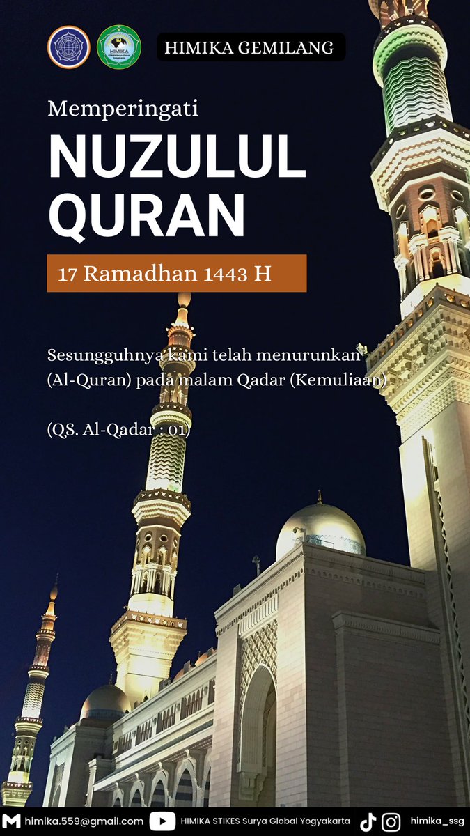 Assalamu'alaikum Warahmatullahi Wabarakatuh

🌙 Malam Nuzulul Qur'an &amp; Lailatul Qadar 🌙
Alhamdulillah, kita sudah memasuki malam 17 Ramadhan, ......

Semoga kita semua mendapatkan keberkahan dan rahmat di malam-malam mulia ini.

Wassalamu'alaikum Warahmatullahi Wabarakatuh