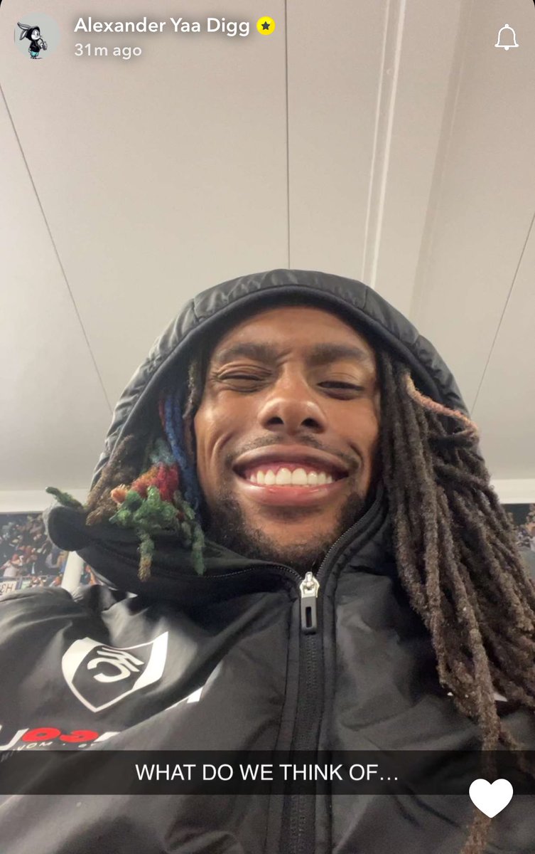 DailyAFC's tweet photo. 📲 Hale End graduate, Alex Iwobi, on Snapchat, after Fulham beat Tottenham Hotspur. 

Once a Gunner… ❤️ https://t.co/kXoJyZshEo
