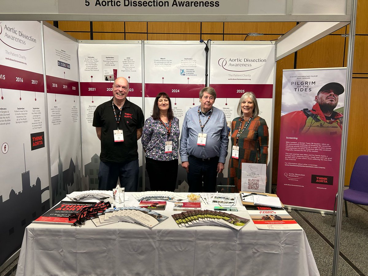 Our lovely team at Stand 5 of the <a href="/SCTSUK/">SCTS UK</a> Annual Meeting #SCTS2025 in #Edinburgh are all ready to welcome visitors. Join us to meet a patient and talk about #AorticDissection &amp; #THINKAORTA.