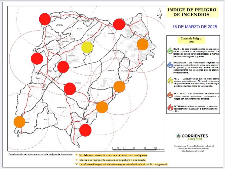 Índice de riesgo de incendios rurales para el día de la fecha. 

⚠️ ESTA PROHIBIDO EL USO DEL FUEGO  EN TODA LA PROVINCIA

⚠️🔥 Se recuerda que en caso de incendios, se pueden reportar las emergencias por medio de la App Alertas Corrientes📱o al Celular 379 450-4697 Las 24 horas