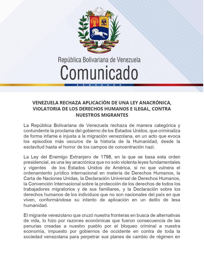 planwac's tweet photo. Enérgica respuesta y denuncia de Venezuela ante la criminal acción tomada ayer por Donald Trump contra la migración venezolana, debido al lobby de los miserables coyotes de la Derecha extremista.

Repudio y unión de todo el país frente a esta acción sin precedentes. Todos los migrantes venezolanos están ahora amenazados , incluidas sus vidas, gracias a estos malditos de la Derecha MAGAzolana.