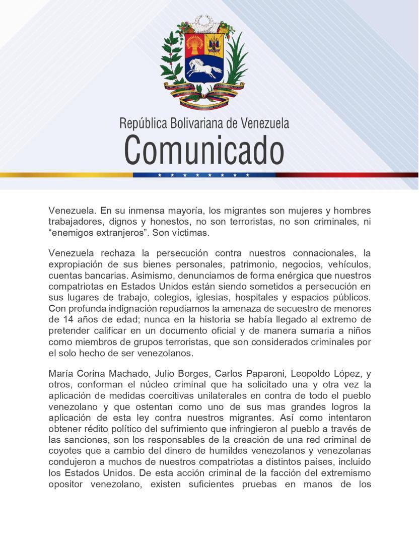 planwac's tweet photo. Enérgica respuesta y denuncia de Venezuela ante la criminal acción tomada ayer por Donald Trump contra la migración venezolana, debido al lobby de los miserables coyotes de la Derecha extremista.

Repudio y unión de todo el país frente a esta acción sin precedentes. Todos los migrantes venezolanos están ahora amenazados , incluidas sus vidas, gracias a estos malditos de la Derecha MAGAzolana.