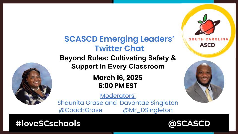 pnabbie's tweet photo. Looking forward to tonight's chat w/@CoachGrase & @Mr_DSingleton on "Cultivating Safety & Support in Every Classroom" at 6pm (ET). Join us!
#loveSCschools
#pd4uandme #scasa #sced https://t.co/aAiK8TbOEl