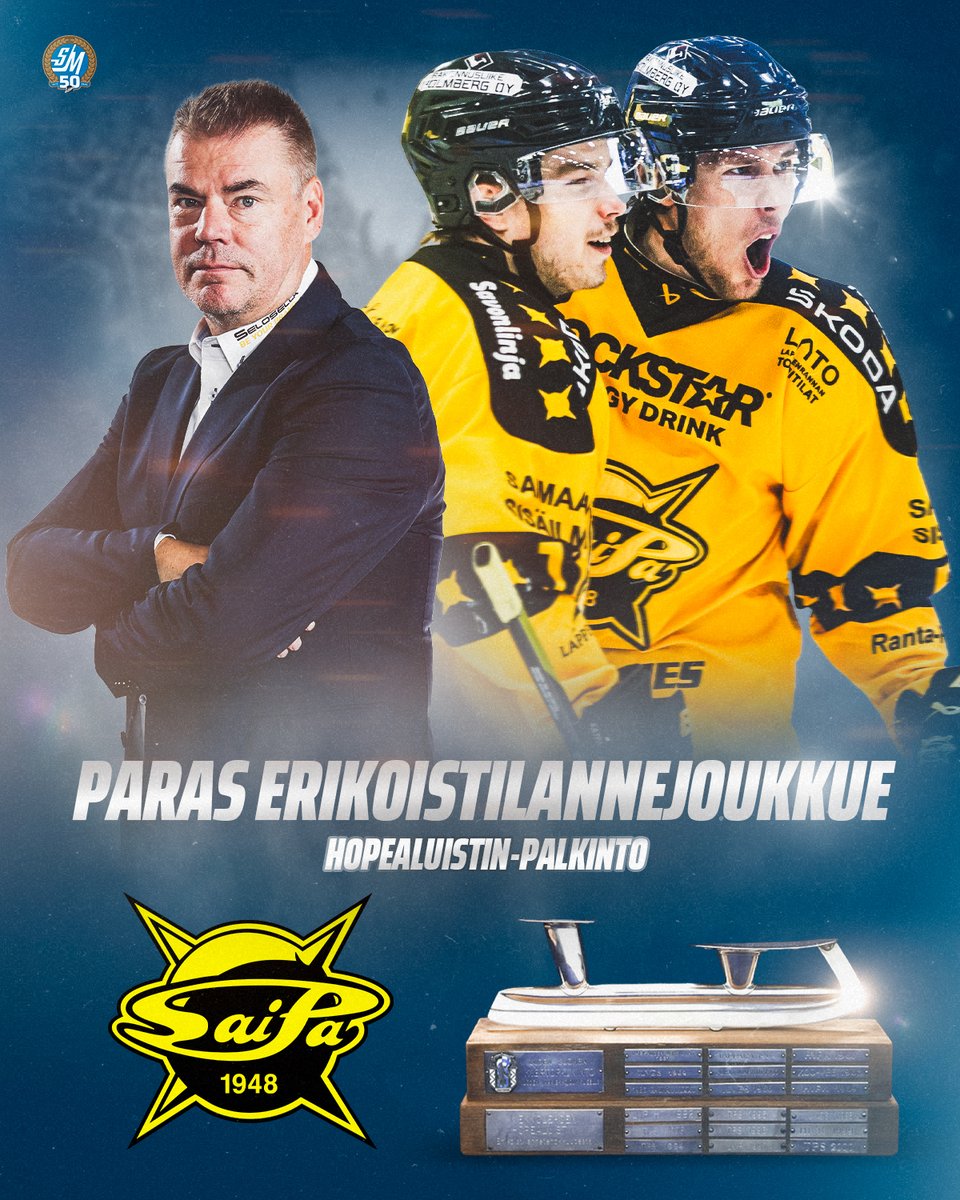 smliiga's tweet photo. Joukkue, jonka tehtyjen ja päästettyjen erikoistilannemaalien erotus on Liigan runkosarjassa paras palkitaan Hopealuistin-palkinnolla. 🚨

Kaudella 2024-25 palkinnon voittaa @Liiga_SaiPa! 🏆

#Liiga #SaiPa https://t.co/zVNJaD91gN