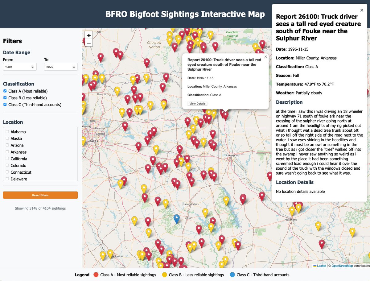 bitsquatch00's tweet photo. Bitsquatch and @manusai  made this handy Bigfoot Sightings Interactive Map of @BFRO_Updates Bigfoot sightings. https://t.co/23vq40XV6v