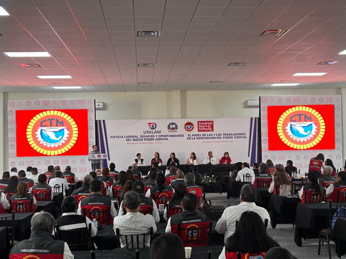 Agradezco a <a href="/tereso_medina/">Tereso Medina</a>, a la <a href="/CTM_Coahuila/">Federación de Trabajadores de Coahuila CTM</a> y la <a href="/FESMEX/">Friedrich-Ebert-Stiftung en México</a> por la invitación al evento de clausura del diplomado en Reforma Laboral y Liderazgo Sindical de la UNILAM.