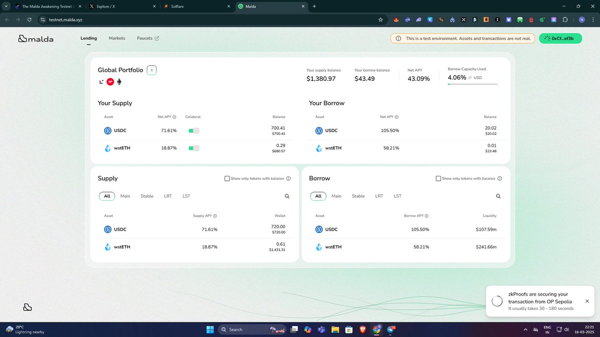 nic28586's tweet photo. @malda_xyz   Everything is okay, but site stability, zk proofs issues, and dashboard issues need improvement. https://t.co/p3Ef3NTfX9