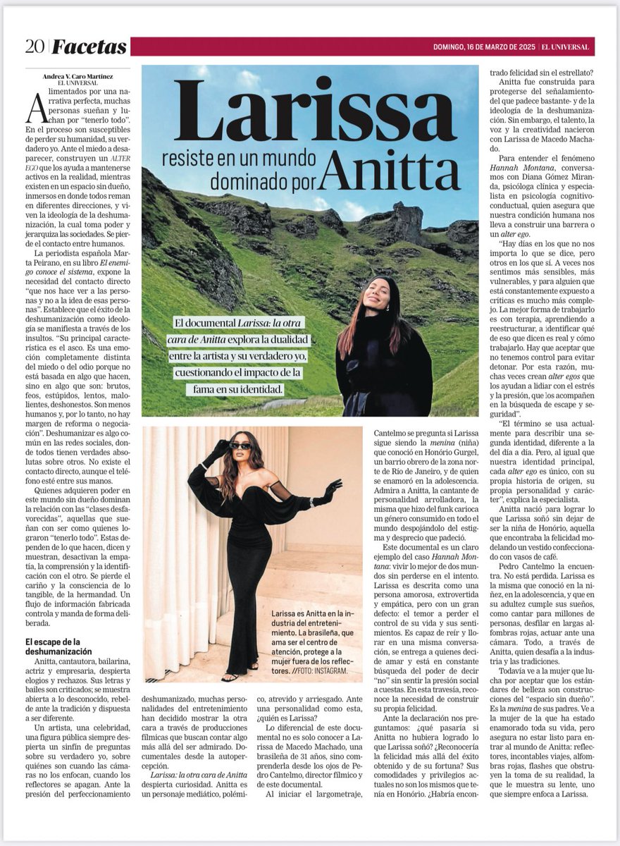 acdeandreacaro's tweet photo. Todos quieren vivir lo mejor de dos mundos. La dualidad entre el artista, la fama y su verdadero yo, su intimidad y privacidad.
‘Larissa resiste en un mundo dominado por Anitta’ es un caso de Hanna Montana en la actualidad.
#Facetas #Anitta https://t.co/gvjVxiQY1v