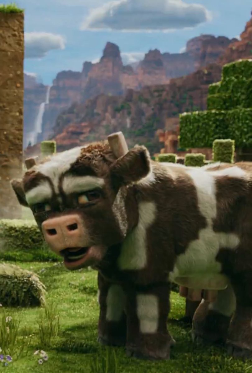 choquei's tweet photo. 🚨VEJA: Imagem de uma vaca no filme ‘Minecraft’ que será lançado em breve. https://t.co/BKr5nUvoP7