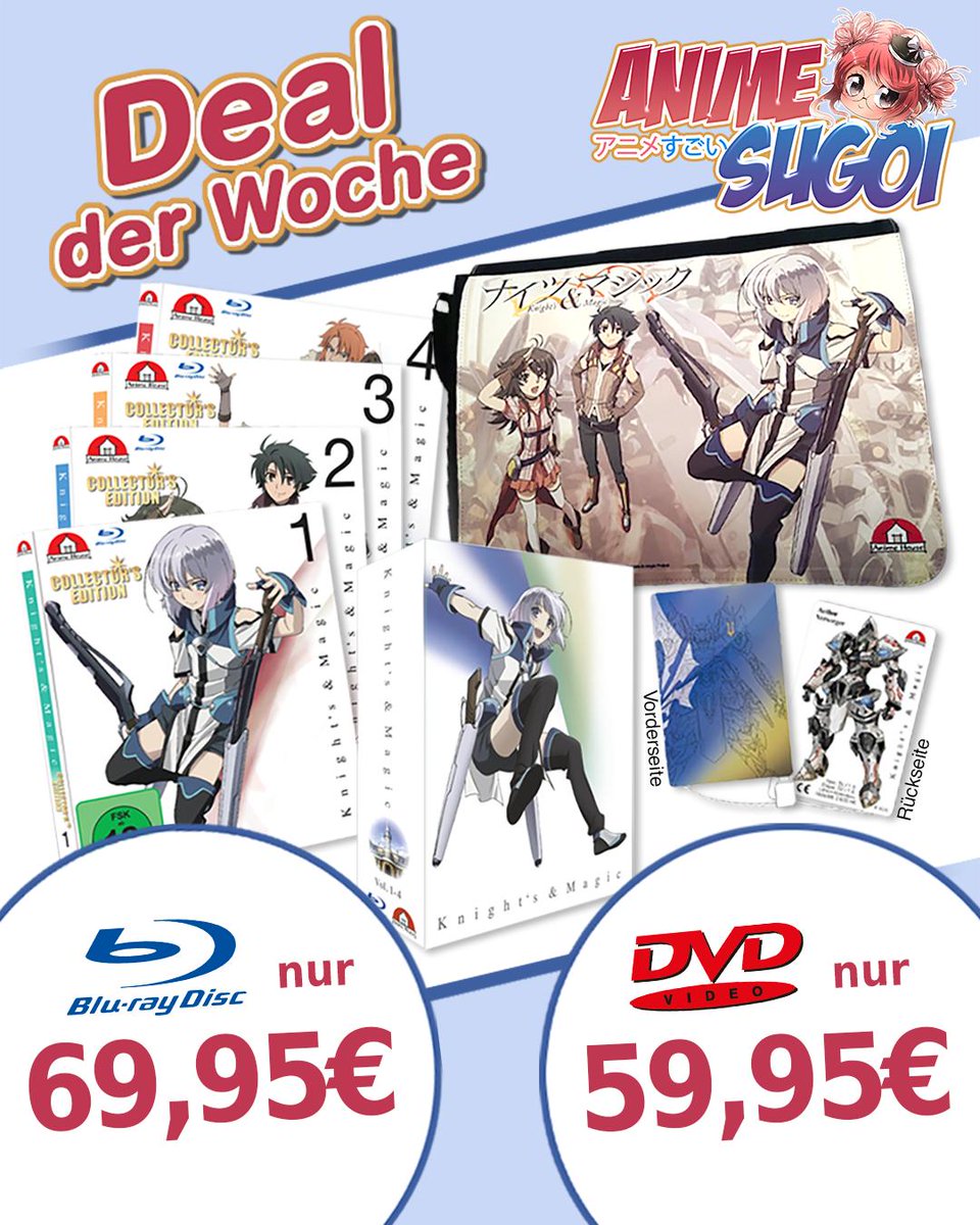 anime_sugoi_de's tweet photo. Vom 16.03. bis 23.03. könnt Ihr in unserem Shop richtig sparen! 💸
Sichert Euch die komplette Knights & Magic-Serie im Angebot – inklusive Powerbank & Umhängetasche! 💼🔋
🛒Jetzt zugreifen:
👉#DVD: https://t.co/hQ6OAhgom3
👉#Bluray: https://t.co/p1xIwm2NJY
#anime #knightsmagic https://t.co/gLeXHYwBM2