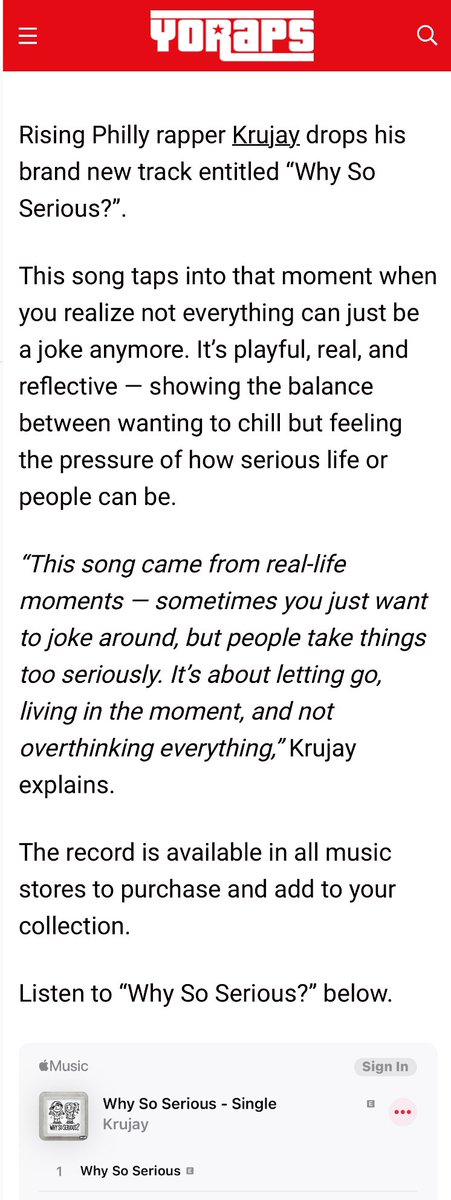 Krujay's tweet photo. Dope read, thank you @YoRapsMagazine
https://t.co/rJ7KbEjcrZ
#WhySoSerious #YoRaps https://t.co/wZt7n0T4hA