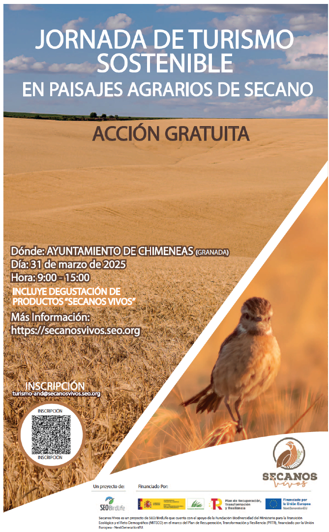 SEO/BirdLife (@seo_birdlife) on Twitter photo 🐦⬛Si vives en Andalucía te animamos a participar en la Jornada de Turismo Sostenible en paisajes agrarios de secanos.
📍El 31 de marzo de 9:00 a 15:00 en Chimineas (Granada)
🤳 Inscripción gratis en el código QR 👇
#Planderecuperacion, #ProyectosPTRT #SecanosVivos
<a href="/FBiodiversidad/">Fundación Biodiversidad</a> 🐦⬛Si vives en Andalucía te animamos a participar en la Jornada de Turismo Sostenible en paisajes agrarios de secanos.
📍El 31 de marzo de 9:00 a 15:00 en Chimineas (Granada)
🤳 Inscripción gratis en el código QR 👇
#Planderecuperacion, #ProyectosPTRT #SecanosVivos
<a href="/FBiodiversidad/">Fundación Biodiversidad</a>
