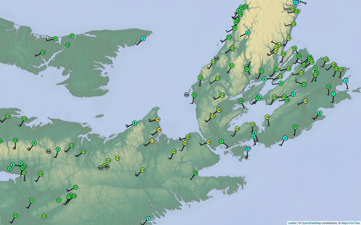 Surprisingly warm day over northeastern Nova Scotia with temperature reaching 19.2°C at Antigonish Harbour (Jimtown). #nswx