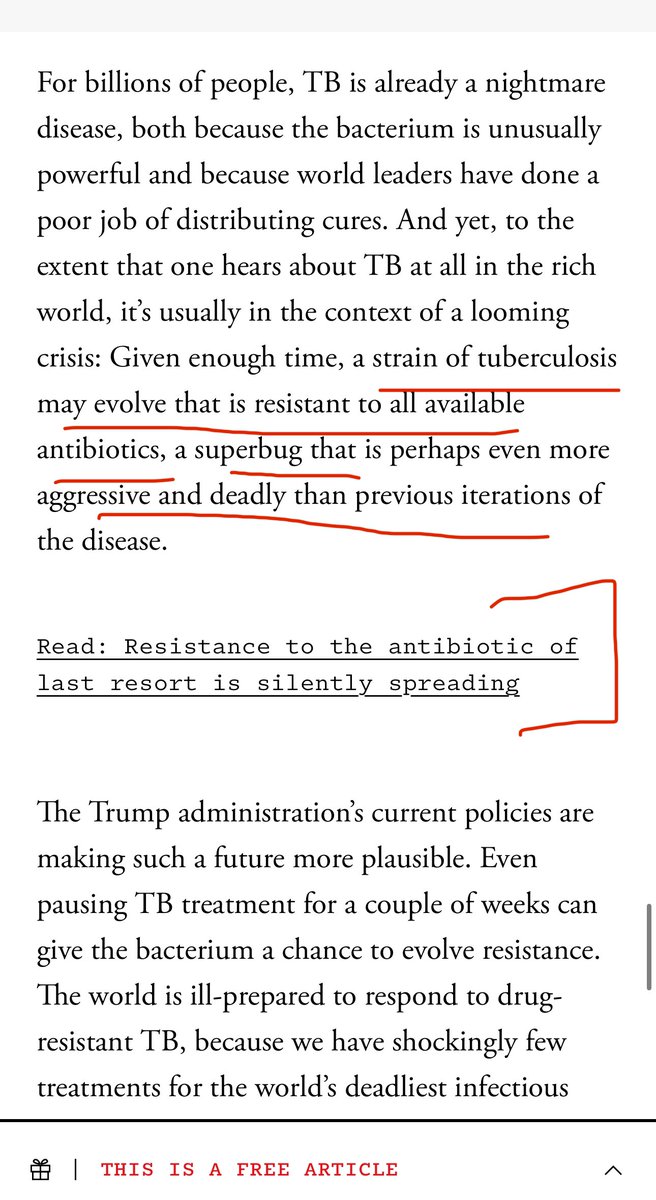 The World’s Deadliest Infectious Disease Is About to Get Worse (read: MORE DRUG RESISTANT)

By retracting foreign aid, Trump could make tuberculosis untreatable again. And maybe make it a top 5 deadly disease again. And allow it to spread to the U.S. if drug resistant. The