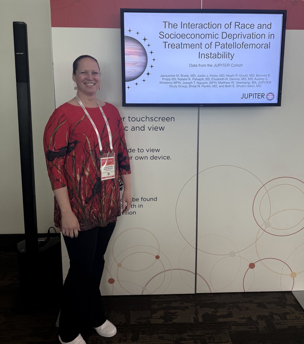 JUPITER PI, <a href="/JackieMBrady/">Jacqueline Brady</a> presented her study: The Interaction of Race and Socioeconomic Deprivation in Treatment of Patellofemoral Instability: Data from the JUPITER Cohort this past week <a href="/AAOS1/">AAOS</a>!

#AAOS2025 #Patella