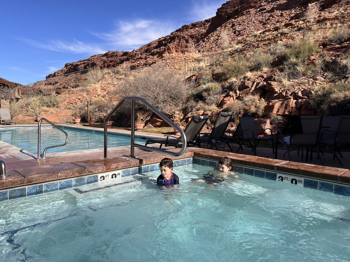 After chilling in the hotel pool, time to explore the national parks in Moab, Utah, with the family.