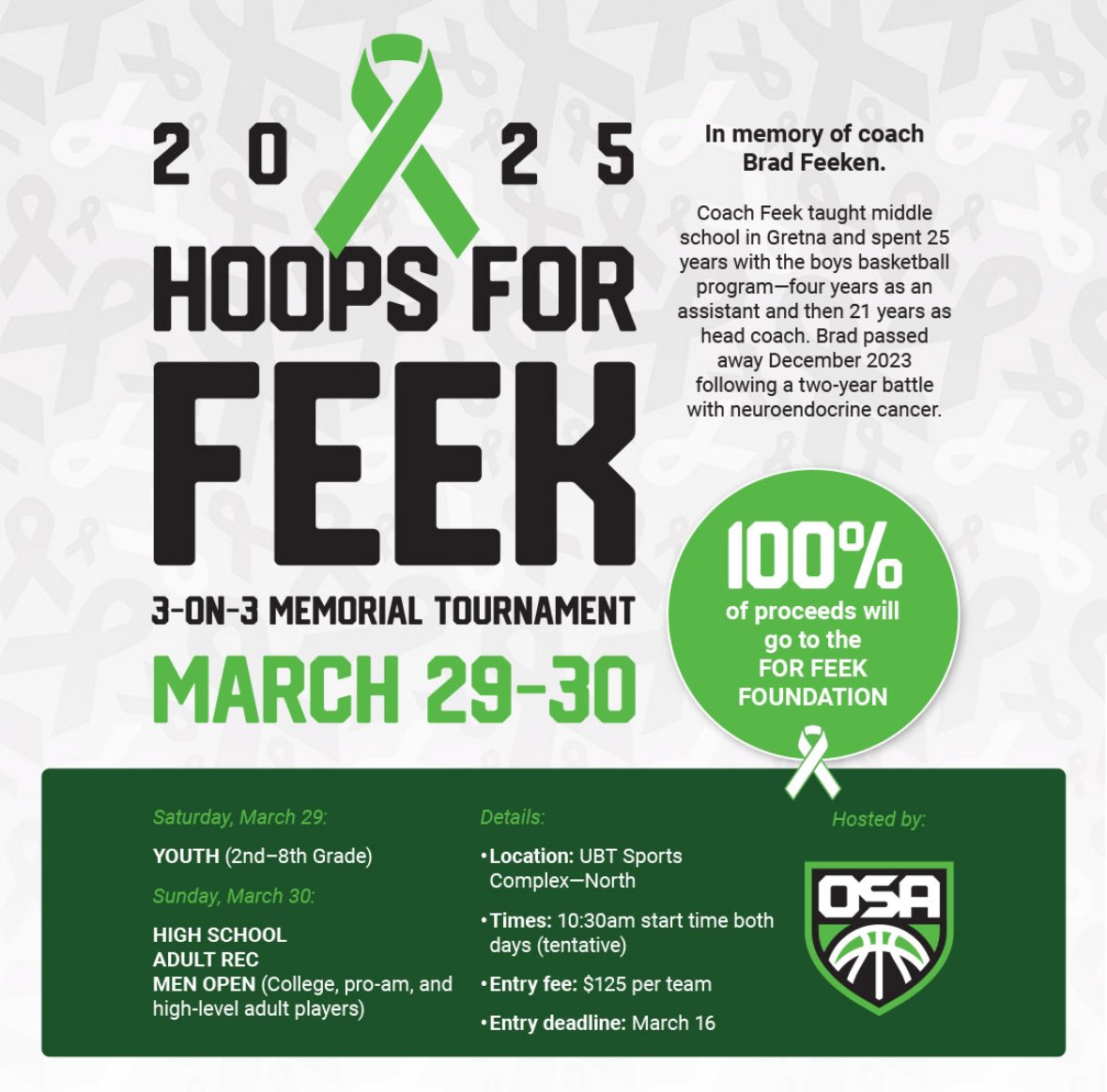 HoopsForFeek's tweet image. Not only have we officially broken last years team total but we are also adding an extra week of registration! You have until next Sunday to get a team signed up! 

You won’t want to miss it…. 💚