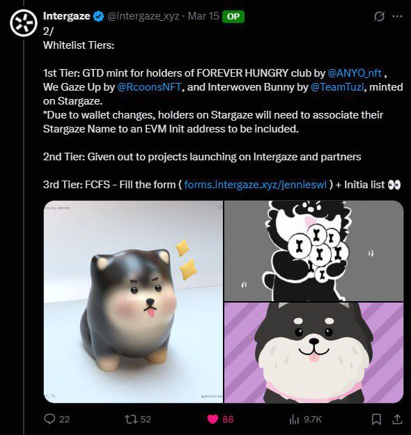 FireDragon685's tweet photo. Register #FCFS WL for Jolly Jennies Testnet NFT collection!
@intergaze_xyz 

Claim $INIT faucet https://t.co/XXnTi2U36J
- Connect Metamask 
- Claim Faucet

Stake mini 20 $INIT https://t.co/AS3csD9JOZ

Vote 100% in Intergaze https://t.co/hWkxZP0C4l

Fill  https://t.co/reyCDXJ2O5 https://t.co/f7g4cLTUBj