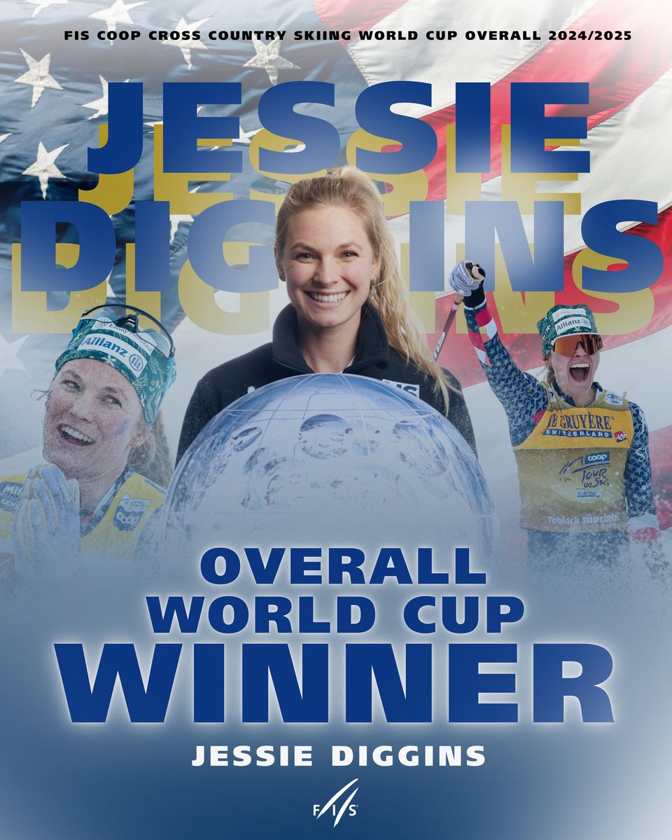 FISCrossCountry's tweet photo. Unstoppable. Uncatchable. ✨
Today, Jessie Diggins 🇺🇸 writes another chapter in the history of the sport, already securing the 2024-2025 Overall Crystal Globe 🔮 for the 3rd time in her career! 🤯
What a legend. 👏
📸: NordicFocus
#fiscrosscountry #wintersport #diggins https://t.co/6PKE6lm5xu