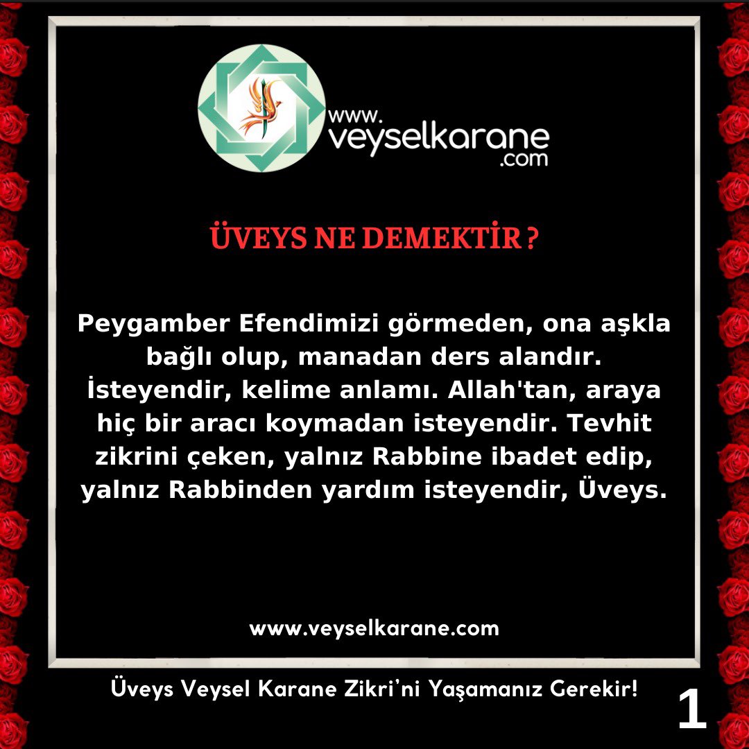 veyselkarane's tweet photo. Allah’ı ve Resul’ünü sevdiğini Allah’ın ve Resulünün istediği zikirle Tevbe, Salavat, Hediye ve Tevhitle zikreden, içini güzelleştirip, ibadetlerini sevgiyle yapan Marifet yolunun yolcusudur. Marifet Üveysliktir. 

#ÜVEYSLİK https://t.co/Mr4PvpPftv