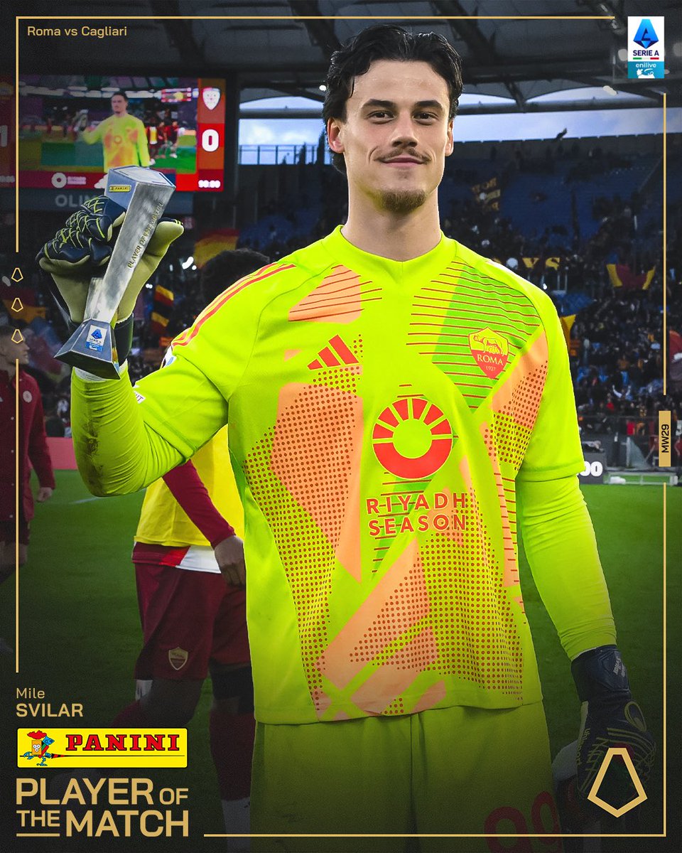 SerieA's tweet photo. Mile Svilar è il Panini Player Of The Match di #RomaCagliari 🏆 https://t.co/qblZx82wNs