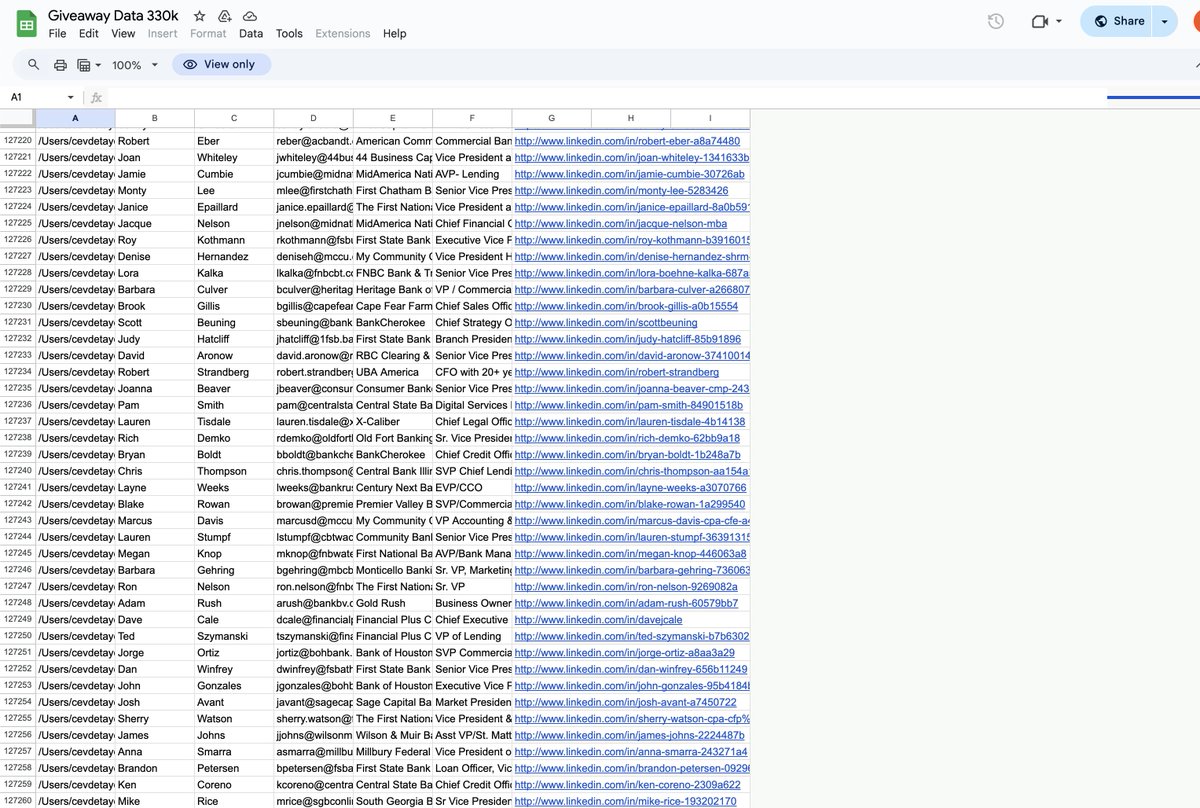 I've got the contact info for 330,000 Executives.

For 24 hours, I’m giving it away FREE to boost X growth.

Like, retweet and comment "CEO" and I'll DM you the list ⬇️

(Must be following)