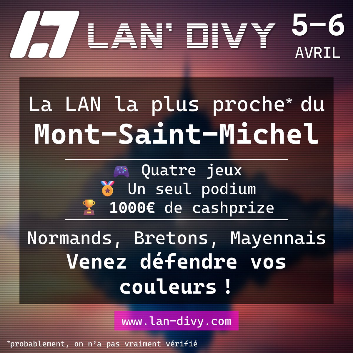 LAN_Divy's tweet image. La LAN la plus proche du Mont-Saint-Michel ! (probablement)
Inscrivez-vous : lan-divy.com
🎮 Quatre jeux
🏅 Un seul podium
🏆 1000€ de cashprize
(Crédit photo : @GrafixartP )