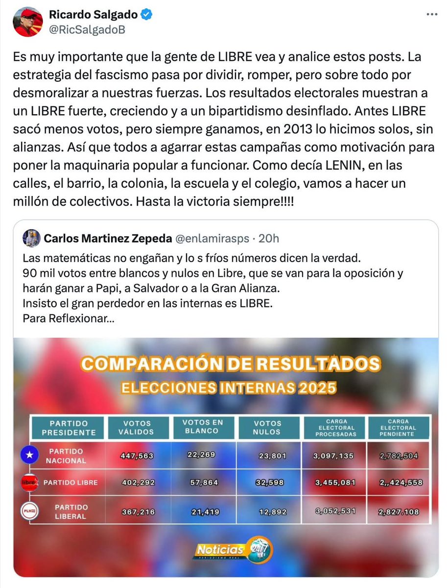 Villavision's tweet photo. #VillavisiónNoticias || "La estrategia del fascismo pasa por dividir, romper, pero sobre todo por desmoralizar a nuestras fuerzas. Hasta la victoria siempre", posteó en redes el ministro Ricardo Salgado. 👇 https://t.co/lUncn3VfeV