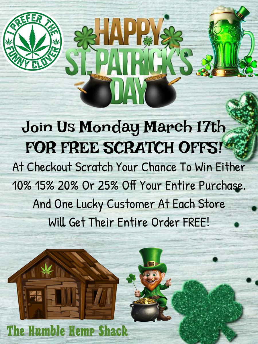 humblehempshack's tweet photo. Tomorrow if the big DAY guys! Make sure you come out and see us! #HHS #stpattysday☘️ https://t.co/QTFjRhR9FM