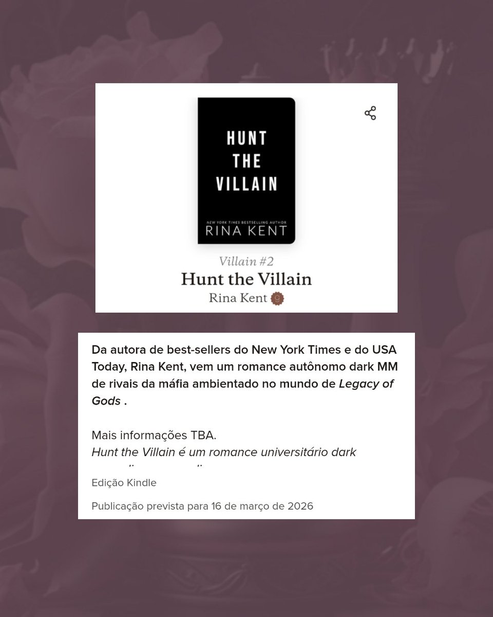 RinaKentBrasil's tweet photo. 🚨 LANÇAMENTO NOVO!

Um novo livro foi adicionado na conta do Goodreads da Rina intitulado de "Hunt The Villain" com a data prevista para o dia 16 de Março de 2026?

💚 SPOILER ABAIXO! https://t.co/BipNaL1kLn