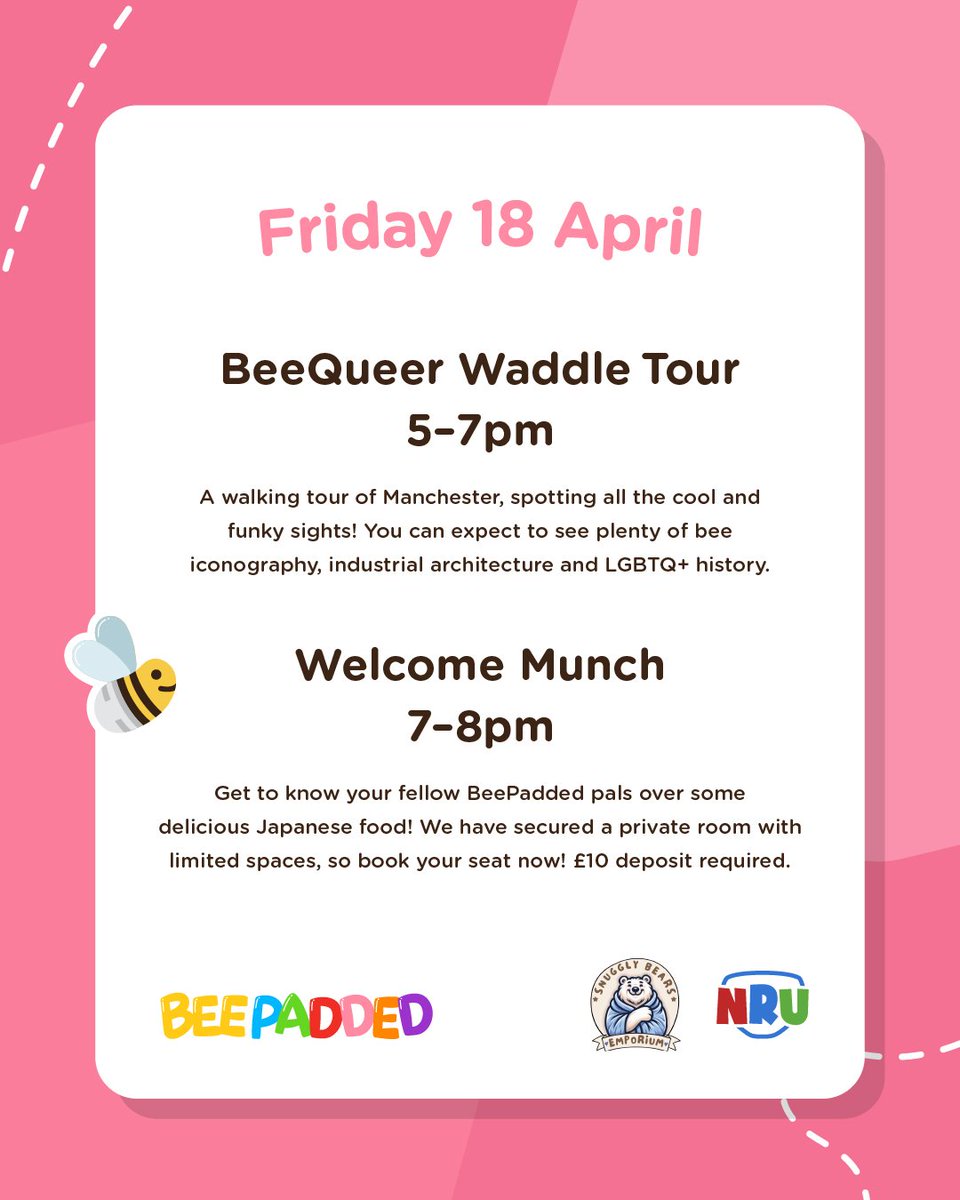 🐝 BEEPADDED INFORMATION FOR NIGHT ONE - FRIDAY 18th APRIL! 🐝
Just over a month until BeePadded launches so we'll be sharing bits of more information about each day over the next few days!
If you're wanting to join us the final spots are filling up fast!
Links in bio 🥳🎉