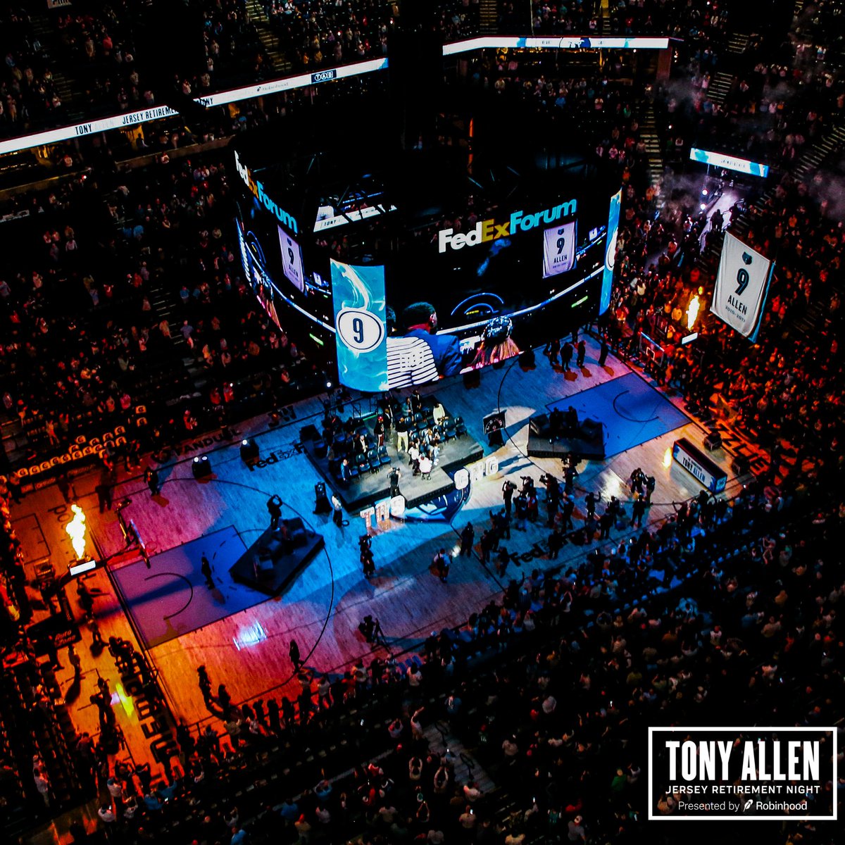 memgrizz's tweet photo. A night that will last forever. 

📺 Watch the full ceremony from Tony Allen’s Jersey Retirement Night presented by @RobinhoodApp - https://t.co/HYYITlRdNt https://t.co/3Odg5JE4To