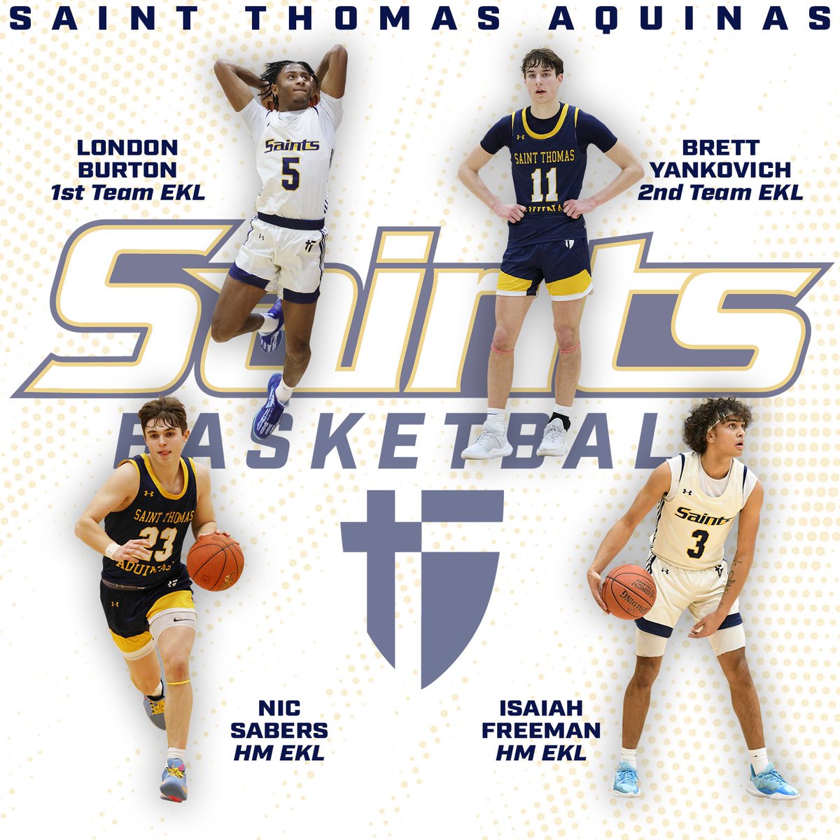 GoAquinasSaints's tweet photo. Boys Basketball All-EKL
1st Team London Burton (Sr)
2nd Team Brett Yankovich (Sr)
HM Nic Sabers (Jr)
HM Isaiah Freeman (Sr)
#stasaints #goaquinassaints @stasaints @stasaints_bbb https://t.co/60oaL6sqQ2