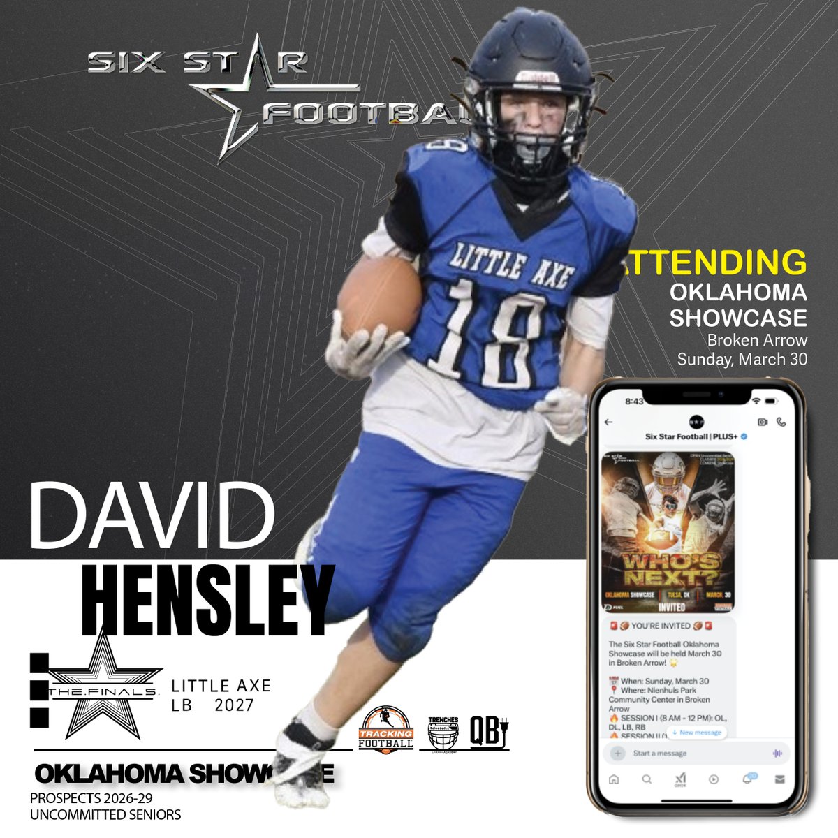 Six Star Football | OKLAHOMA (@6starfootballok) on Twitter photo OKLAHOMA SHOWCASE | David Hensley
5’9, 175 | LB | 2027 | Little Axe (OK) | <a href="/DavidHensl77367/">David Hensley</a>
⭐ Rising prospect David Hensley will be attending the Oklahoma Showcase!
📆March 30
📍Broken Arrow
REGISTER/INFO sixstarfootball.com/six-star-footb… OKLAHOMA SHOWCASE | David Hensley
5’9, 175 | LB | 2027 | Little Axe (OK) | <a href="/DavidHensl77367/">David Hensley</a>
⭐ Rising prospect David Hensley will be attending the Oklahoma Showcase!
📆March 30
📍Broken Arrow
REGISTER/INFO sixstarfootball.com/six-star-footb…