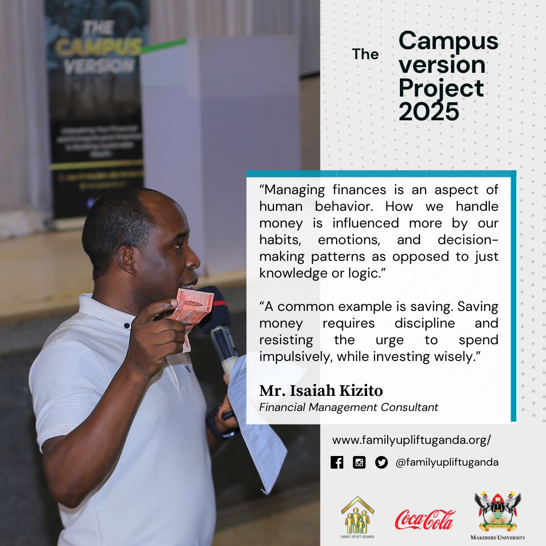 FUplift97682's tweet photo. As we continue to reflect on our very 1st engagement under The Campus Version Project 2025 at @Makerere, here are a few highlights from our 3rd guest speaker Mr. Isaiah Kizito - a renown Financial Management Consultant, during his session with students.
#youtheconomicempowerment https://t.co/kQQFPbY31y