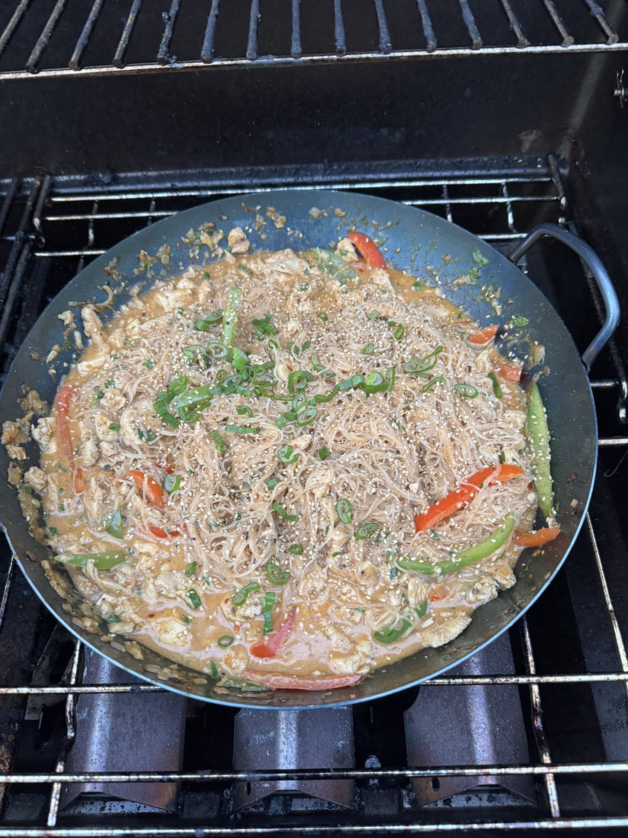 Made a Thai Curry on the grill last night. 

Added some Singaporean noodles at the end.