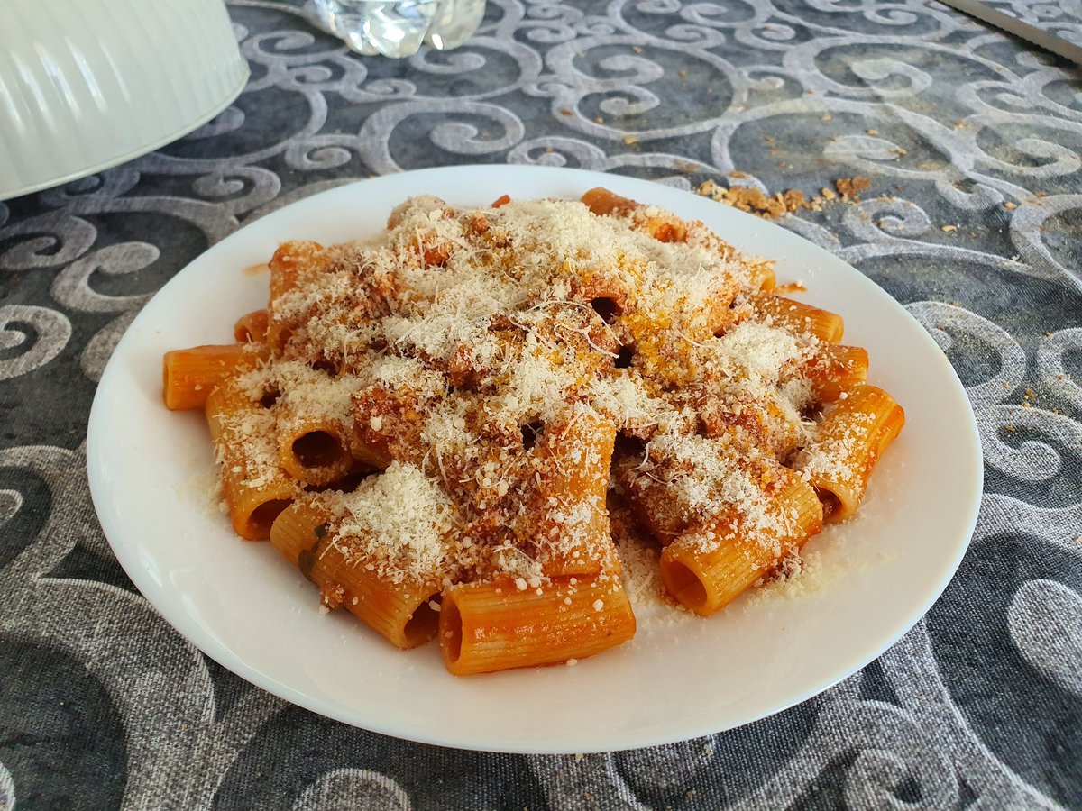 Kitarraman's tweet photo. Sunday feast: Rigatoni Bolognese! 🍝🔥
No measurements, just a sentimento cooking.
✅ Soffritto magic
✅ Guanciale &amp; minced beef
✅ Slow-cooked "pippiare" perfection
❌ Used white wine instead of red (oops)
But hey, mistakes make better cooks. Who’s hungry? 😏 https://t.co/DpbaxX57Fm